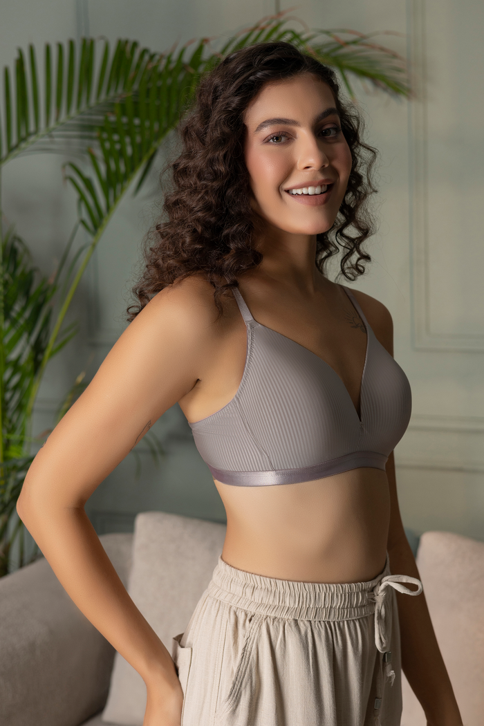 Padded Wirefree Self Striped T-Shirt Bra