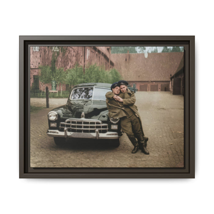 vintage servicemen photograph with car framed canvas ephemera of us collection