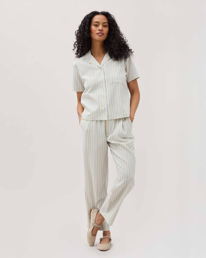 Richer Poorer - Palermo Short Sleeve Camp Shirt - Vanilla Blue Stripe -