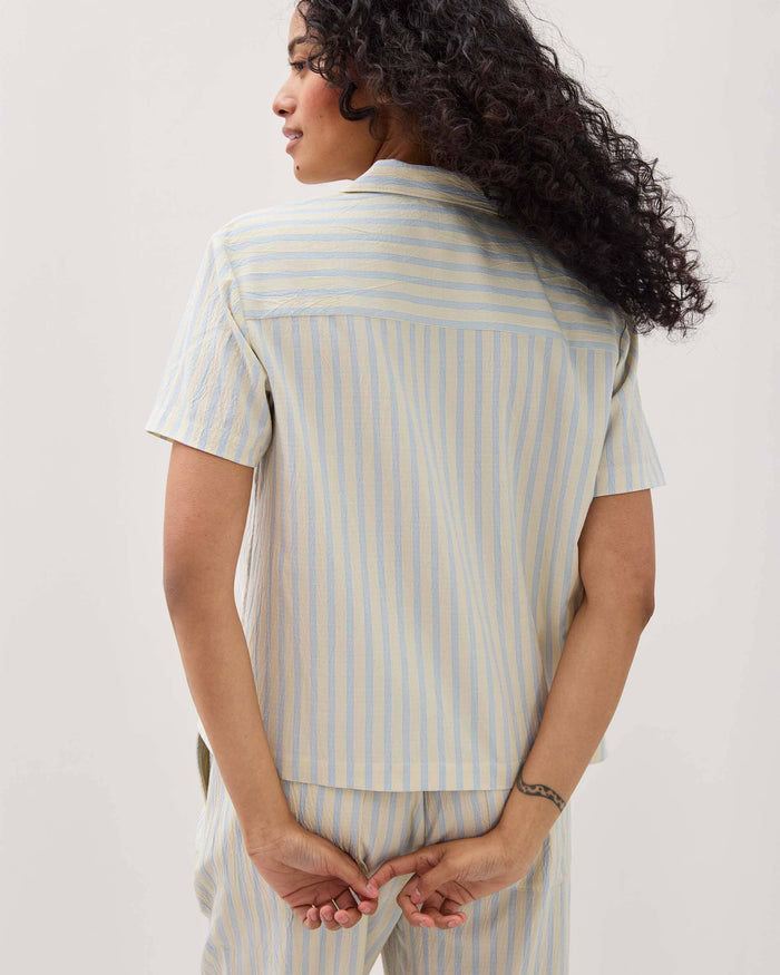 Richer Poorer - Palermo Short Sleeve Camp Shirt - Vanilla Blue Stripe -
