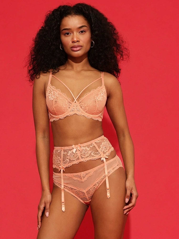 Peach Lace Garter Belt