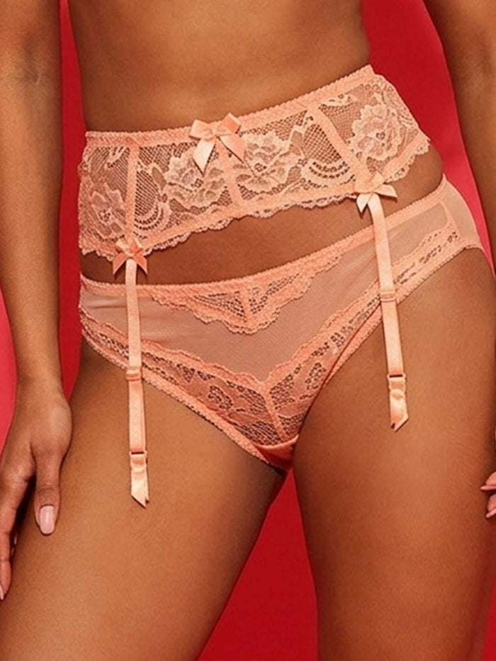 Peach Lace Garter Belt