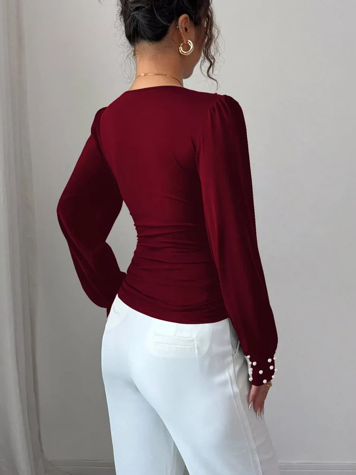 Pearl Embellished V-Neck Blouse