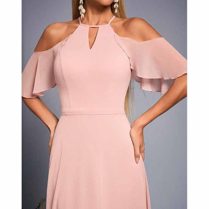 Pink Off the Shoulder A Line Long Dress – Elegant Wedding Guest & Bridesmaid Dress