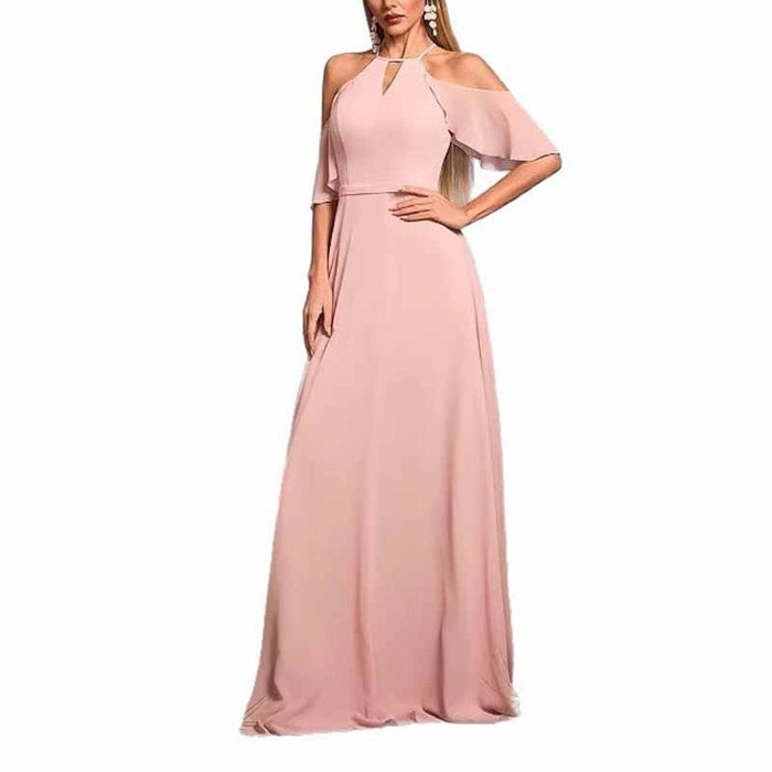 Pink Off the Shoulder A Line Long Dress – Elegant Wedding Guest & Bridesmaid Dress