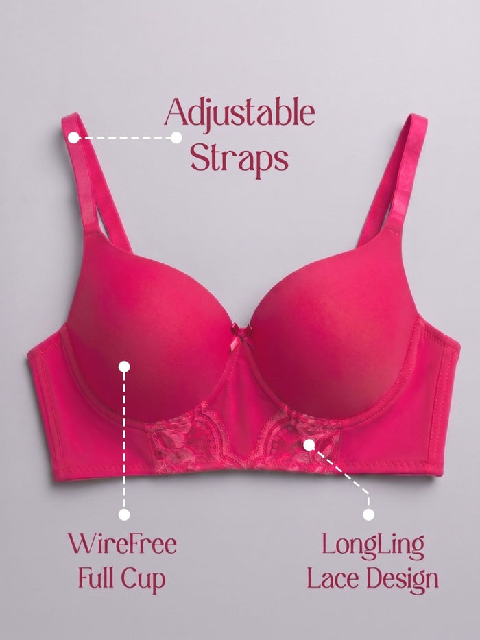 Pink Padded Wirefree Full Cup Longline Bralette