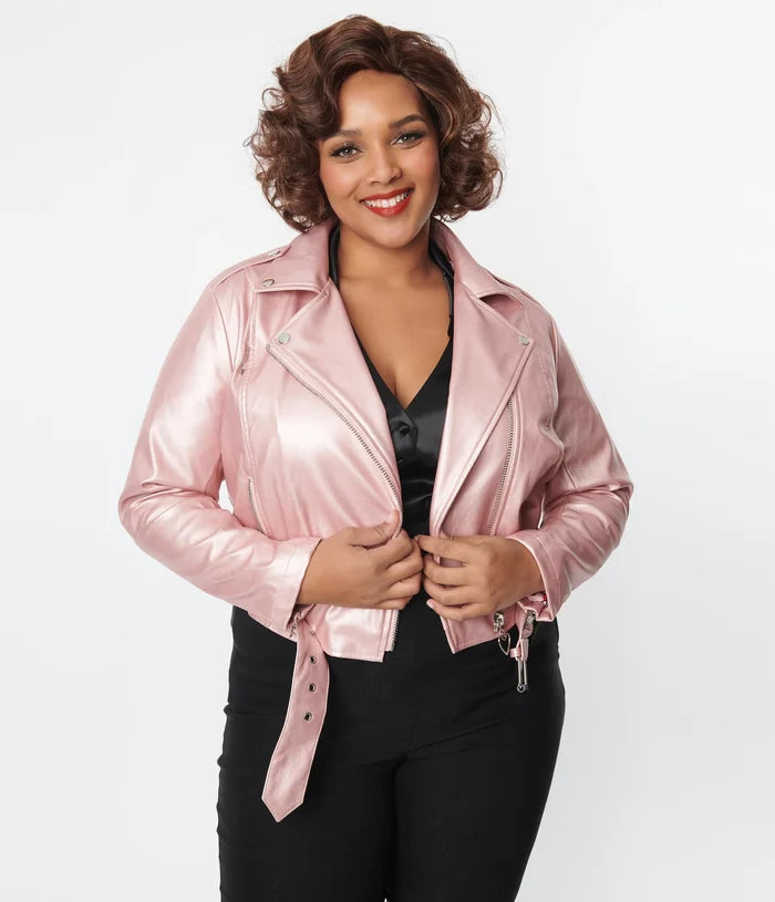 Pink Shimmer Vegan Leather Jacket - Laluxe Femme