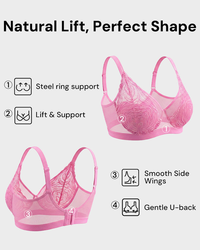Plus Size Lace Mesh Full-Coverage Underwire Bra