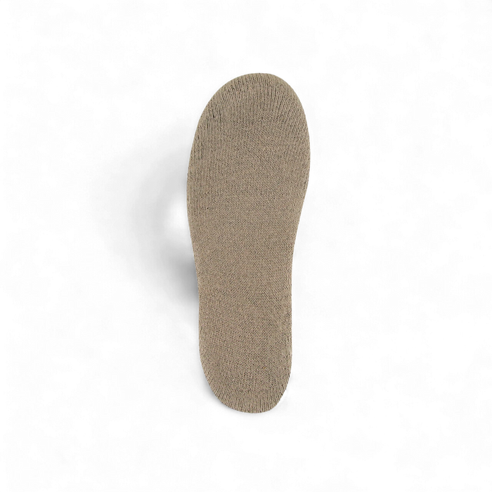 A tan, knit wool shoe insole.