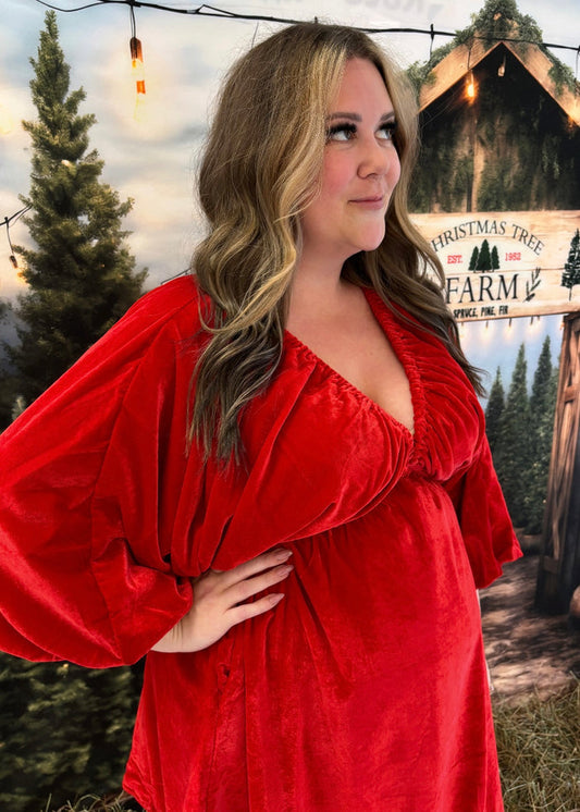 Portia Velvet Mini Dress in Rubies Red