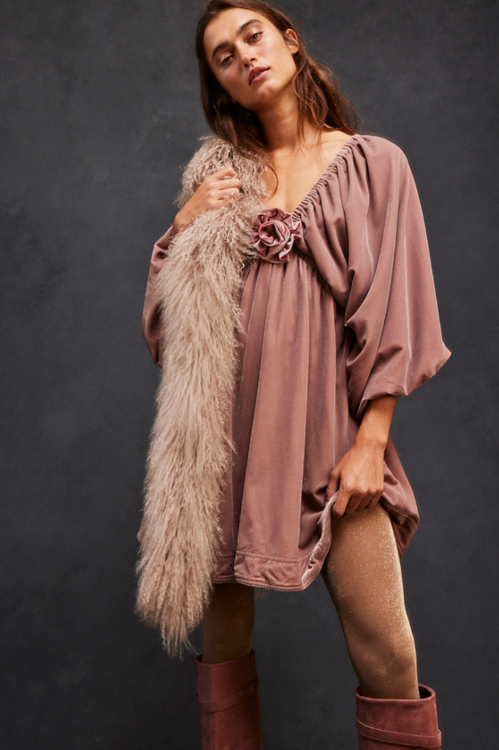 Portia Velvet Mini Dress in Winter Bloom