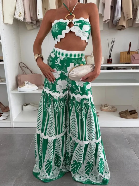 Printed Halter Neck Cami and Skirt Set