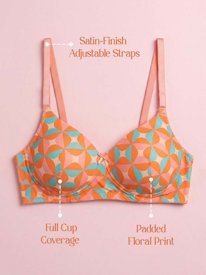 Printed Padded Wirefree Full Cup T-Shirt Bra