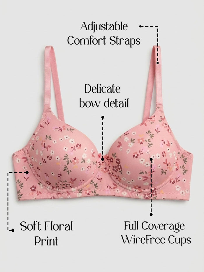 Printed Padded Wirefree Full Cup T-Shirt Bra