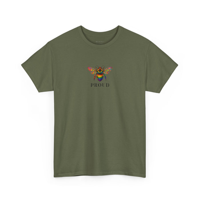 Pride rainbow bee PROUD graphic t-shirt