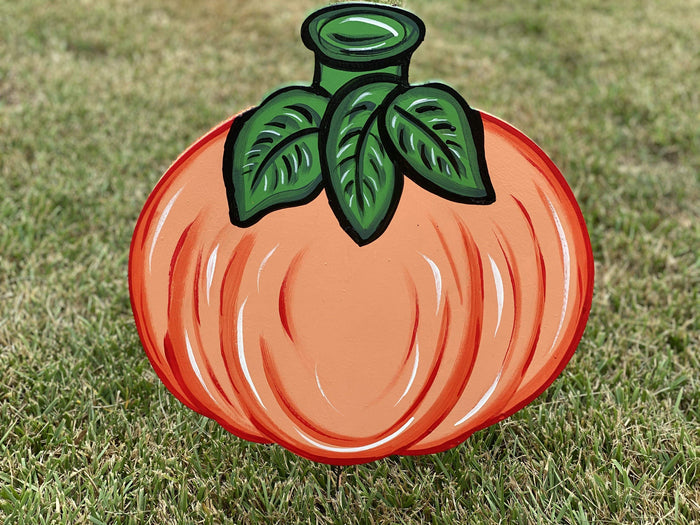 plain pumpkin with 3 leaves painted yard art design