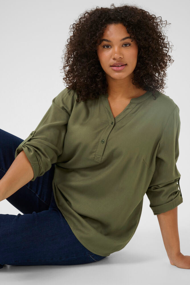 Quarter Button Blouse in Olive