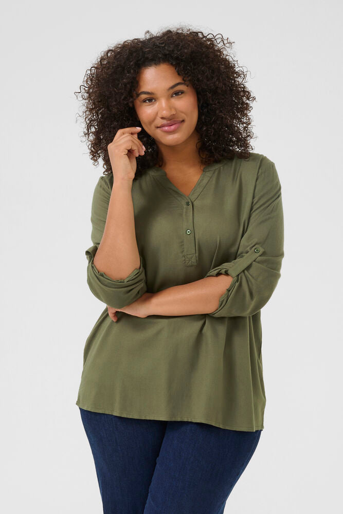 Quarter Button Blouse in Olive