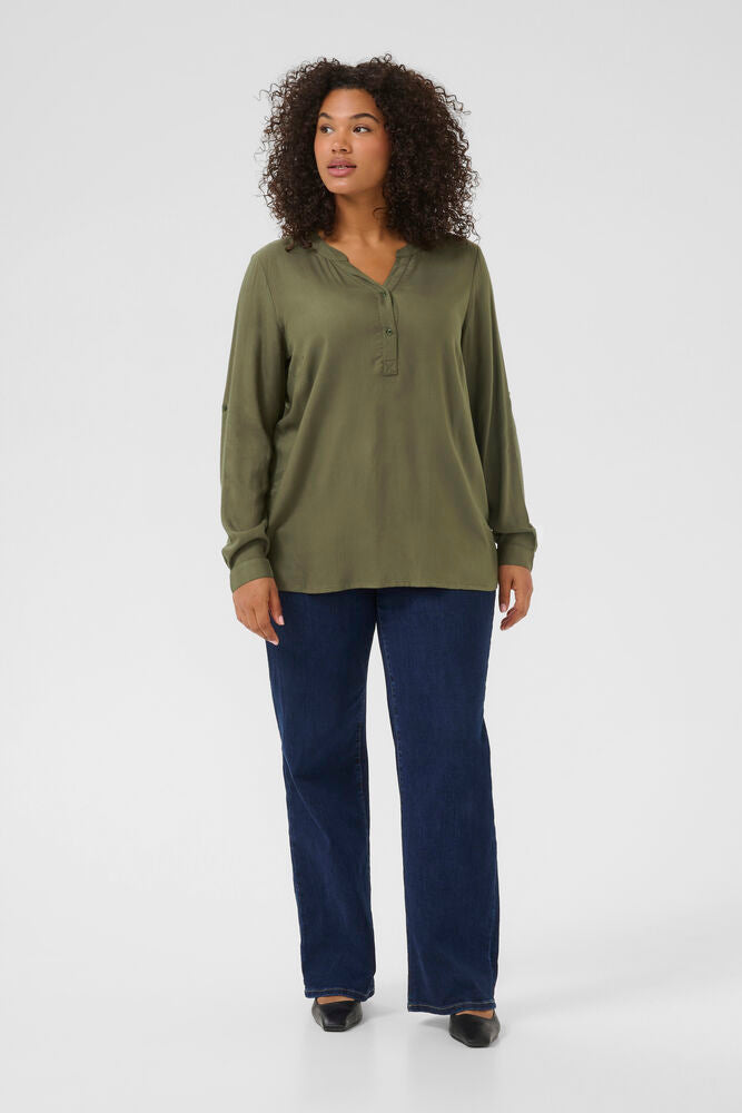 Quarter Button Blouse in Olive
