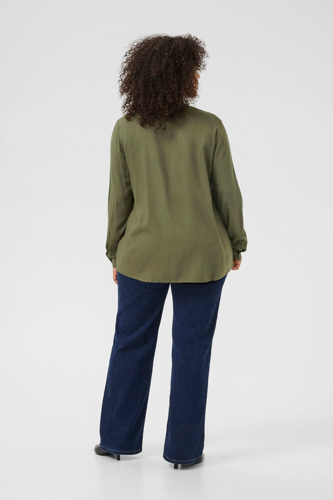 Quarter Button Blouse in Olive