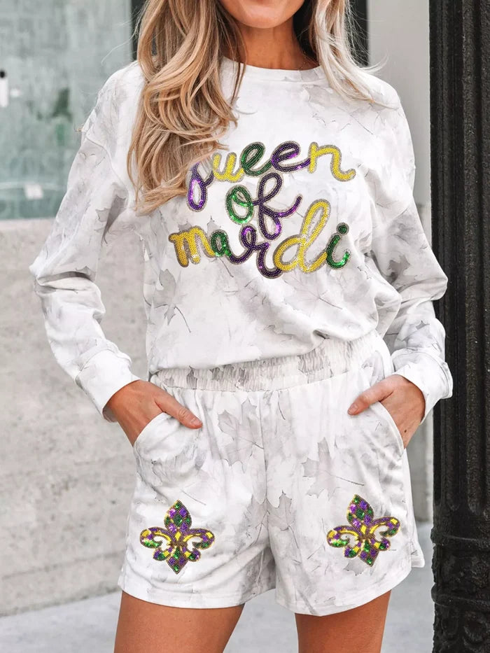Queen of Mardi Gras Top and Shorts Set