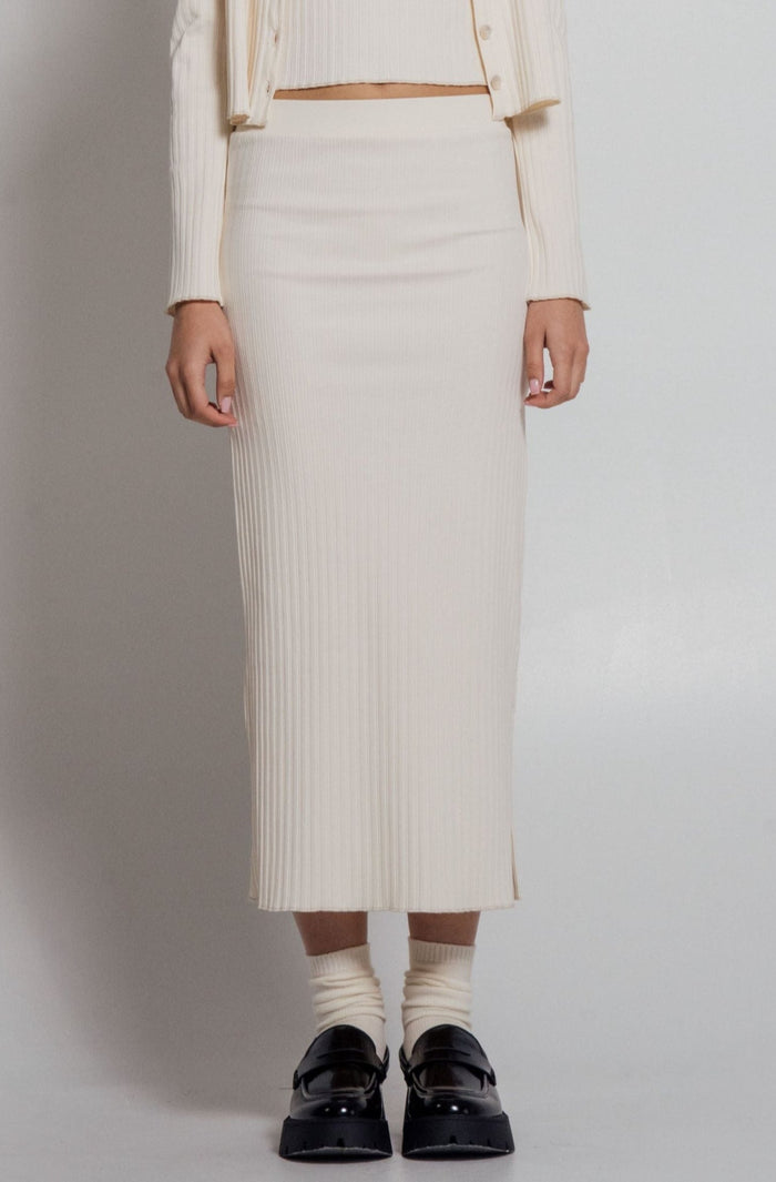 Wildflo Studio - Rib Knit Midi Skirt Ivory -