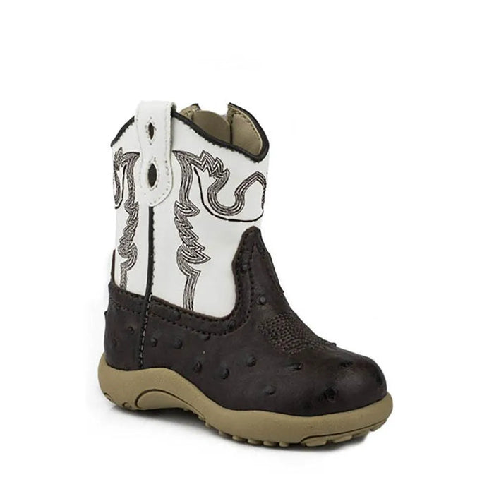 Roper Bump (White/Brown) - Infant Cowboy Booties - Hatcountry
