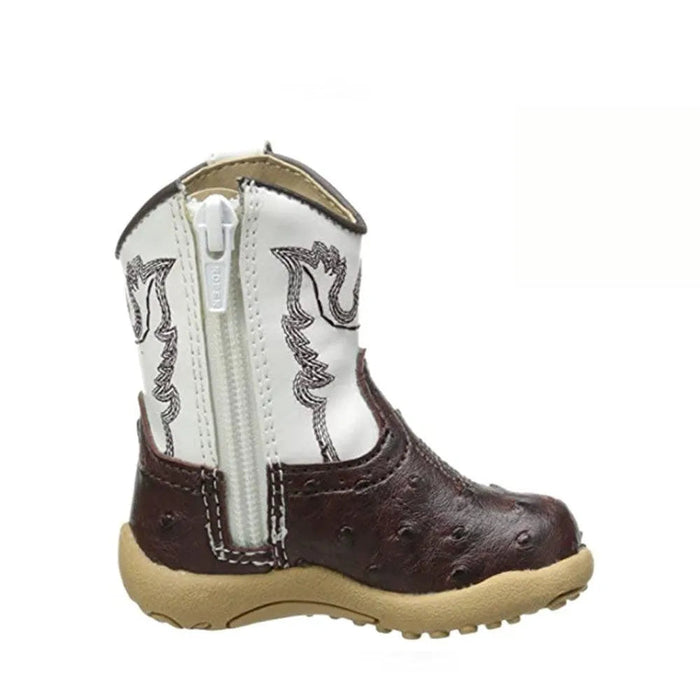 Roper Bump (White/Brown) - Infant Cowboy Booties - Hatcountry