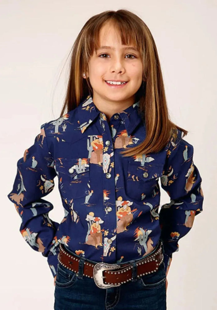 Roper Cowboy Toils (Blue) - Girl's Western Snap Shirt - Hatcountry