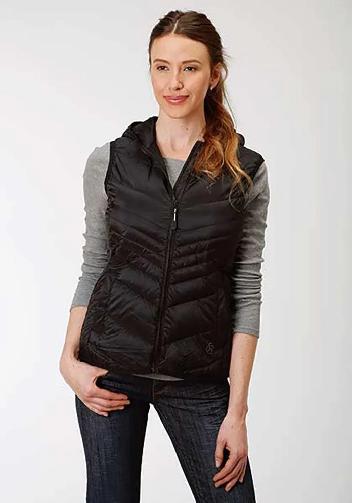 Roper Hooded Chevron Quilted Down Vest (Black) - Women's Vest - Hatcountry