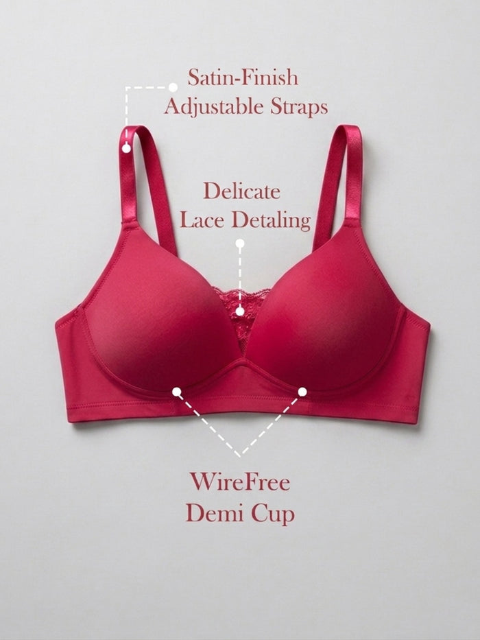 Rose Pink Padded Wirefree Demi Cup Bra