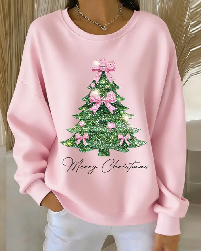 Round Neck Long Sleeve Christmas Print Sweatshirt