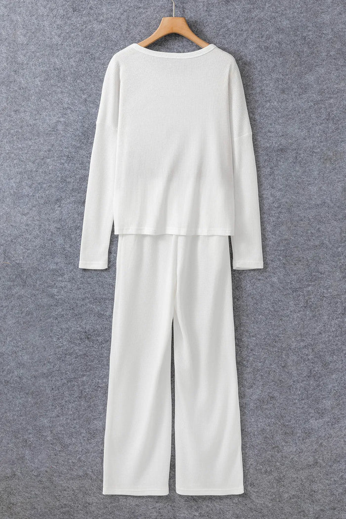 Round Neck Long Sleeve Top and Drawstring Pants Lounge Set