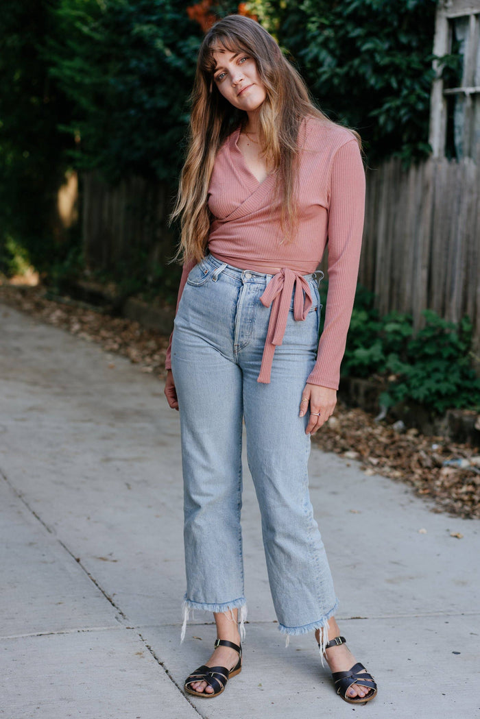 Rowan Wrap Knit Top in Clay | Plus Size Sustainable Fashion
