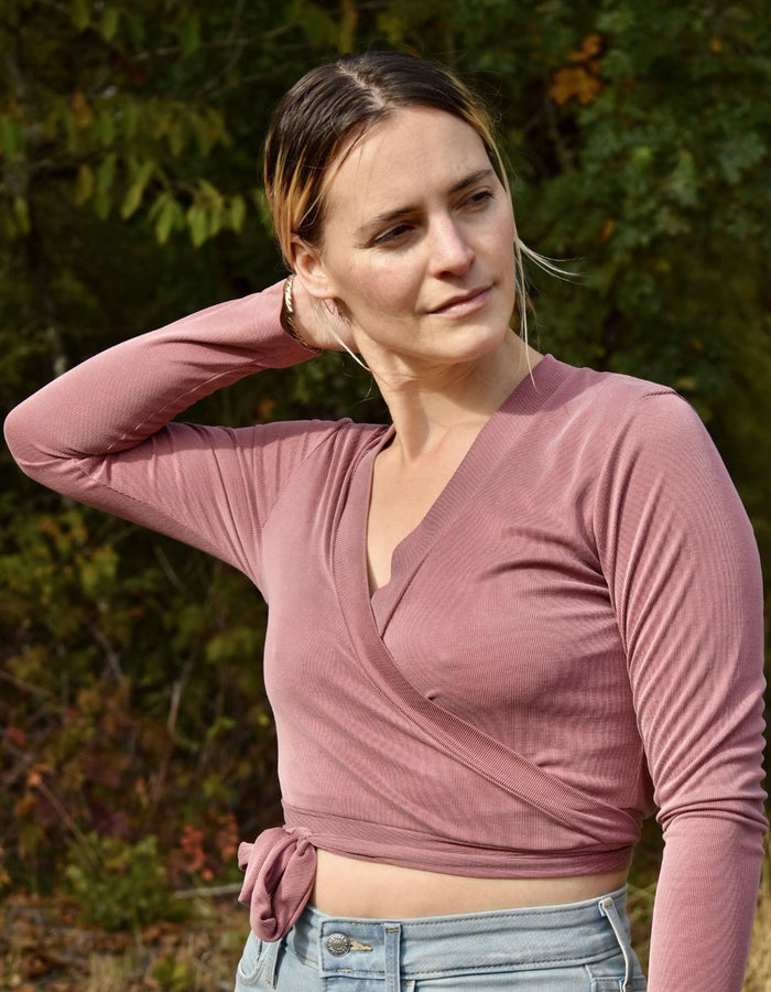 Rowan Wrap Knit Top in Clay - Laluxe Femme