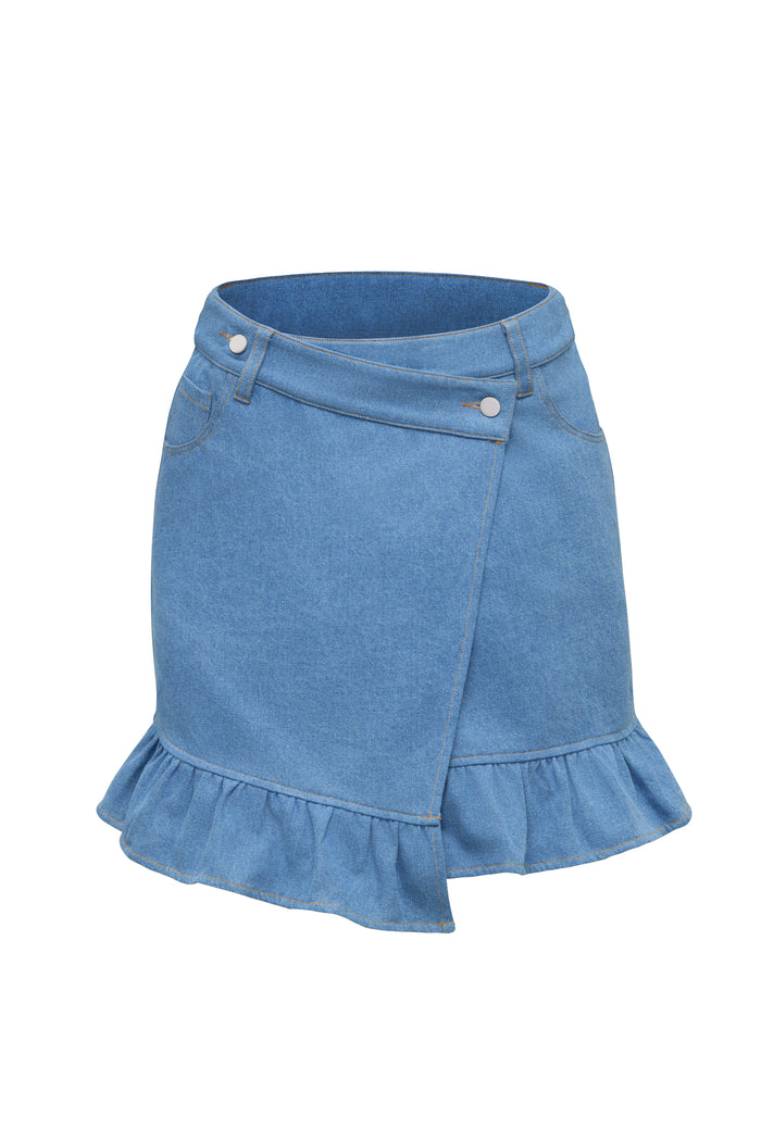 Ruffle Denim Mini Skirt