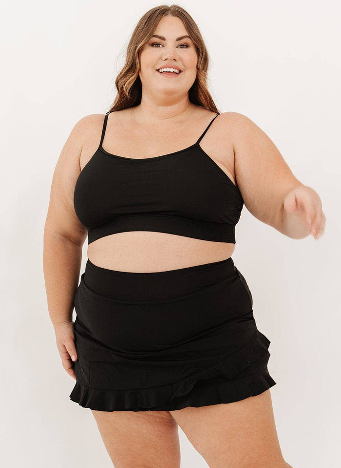 Ruffle Swim Skirt w/ Bottom in Black