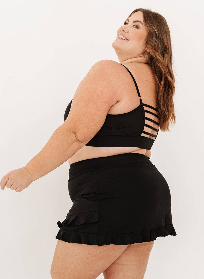 Ruffle Swim Skirt w/ Bottom in Black