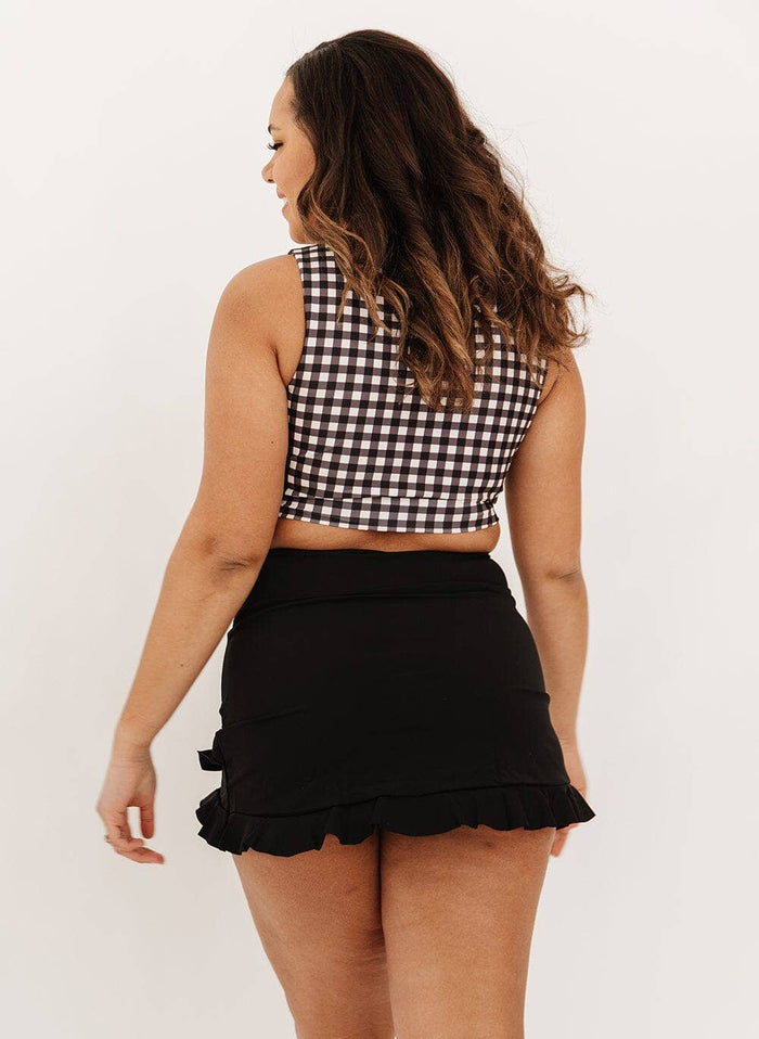 Ruffle Swim Skirt w/ Bottom in Black