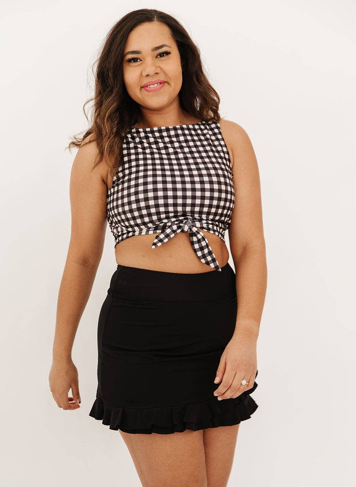 Ruffle Swim Skirt w/ Bottom in Black