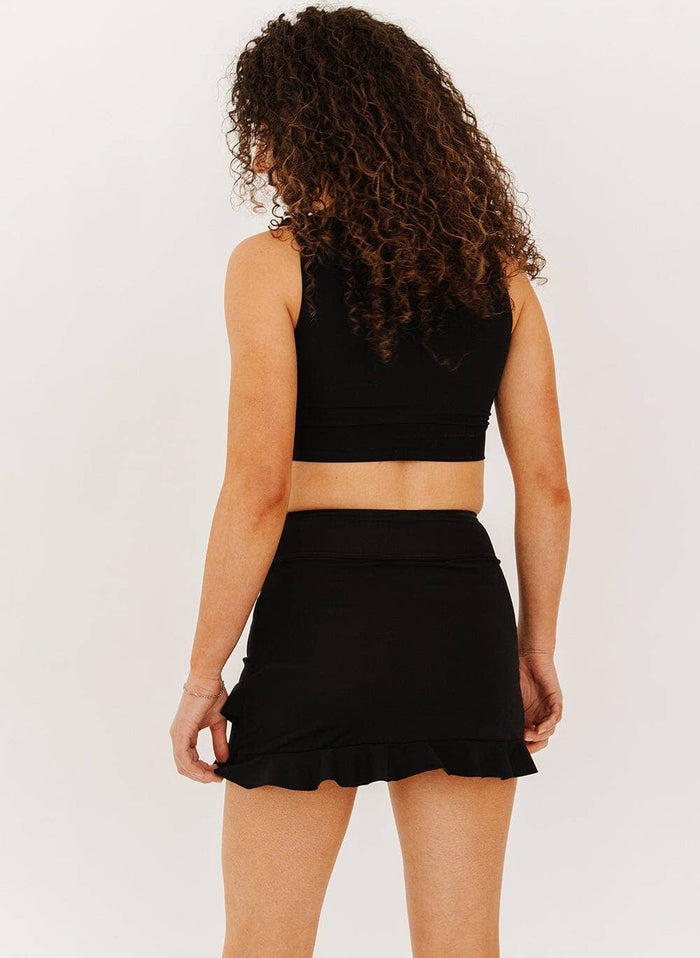 Ruffle Swim Skirt w/ Bottom in Black