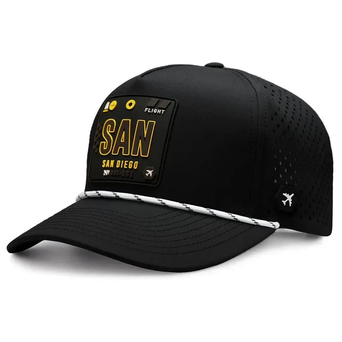 San Diego Revolve II Performance Hat Black/White rope color 3Quarter front view
