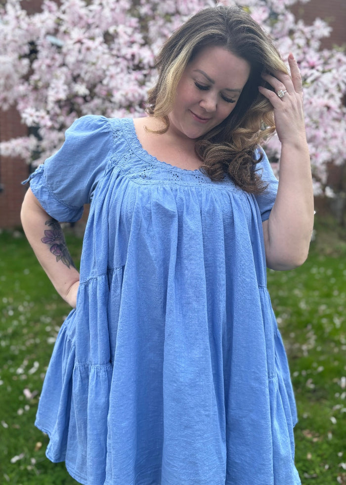 Sandy Shores Babydoll Dress in Cornflower Blue
