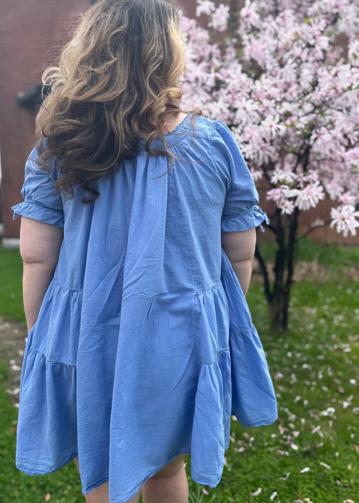 Sandy Shores Babydoll Dress in Cornflower Blue
