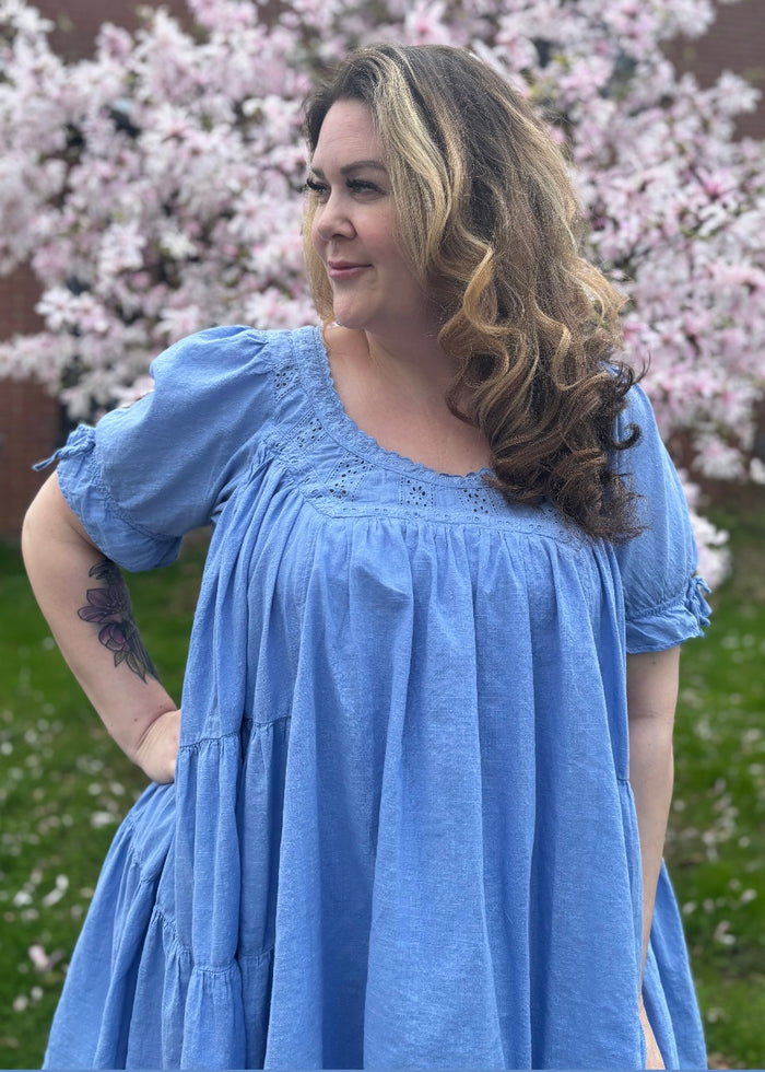 Sandy Shores Babydoll Dress in Cornflower Blue