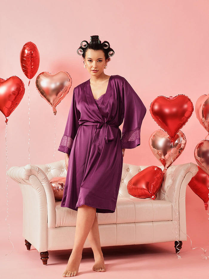 Satin Lace Dress with Robe Nightwear Set