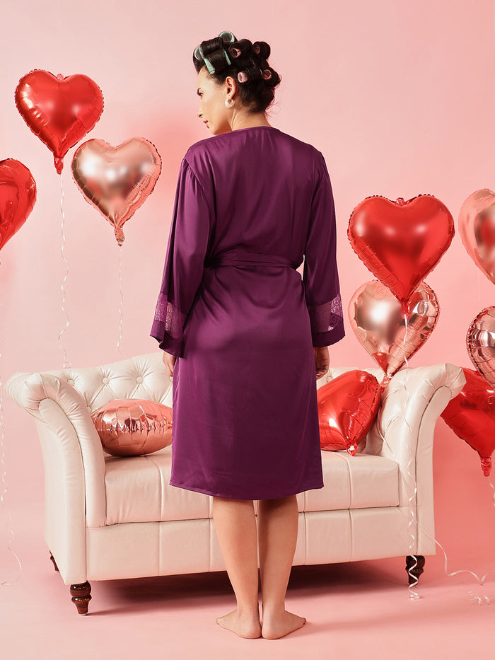 Satin Lace Dress with Robe Nightwear Set