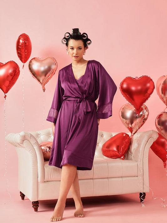 Satin Lace Tie-Up Robe