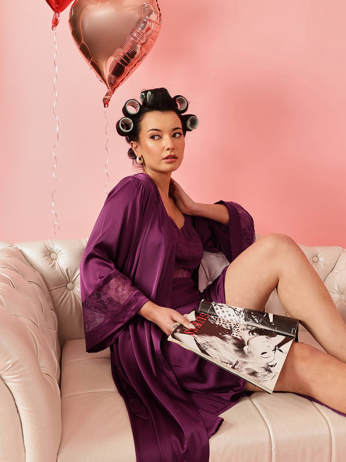 Satin Lace Tie-Up Robe