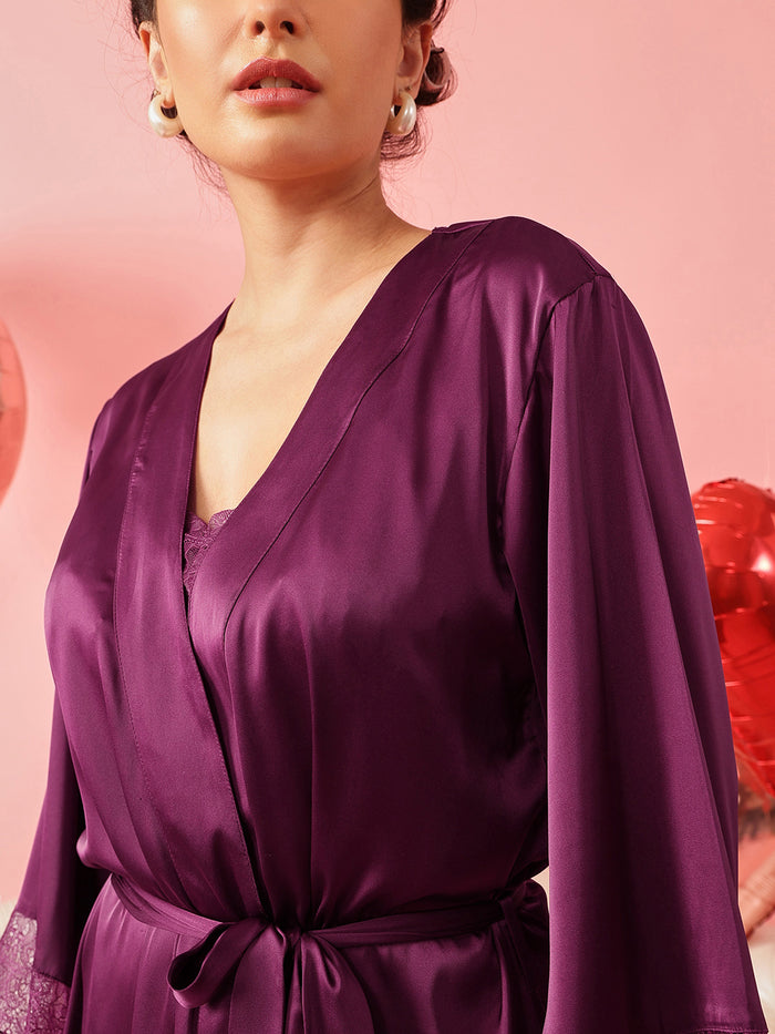 Satin Lace Tie-Up Robe
